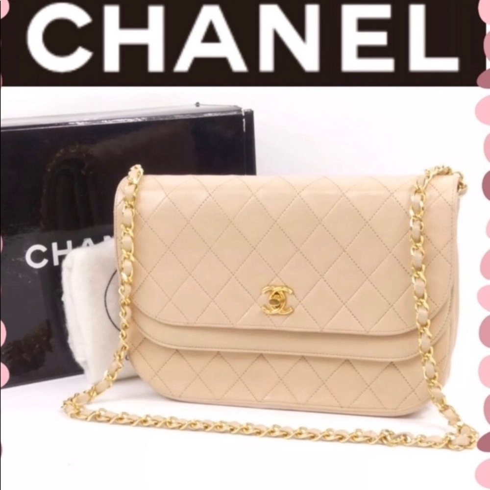 Authentic Chanel medium beige double flap bag